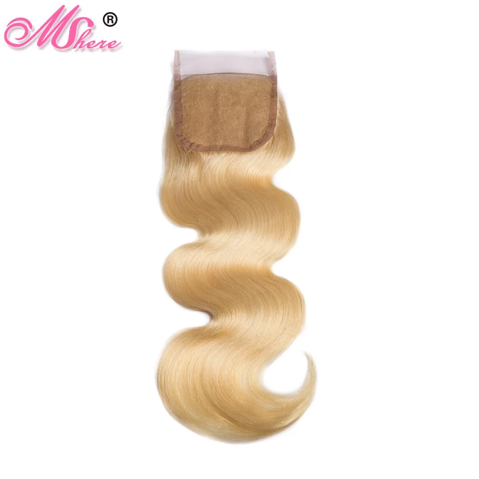 Mshere 613 блонд Кружева Закрытие тела Remy человеческих волос 4*4 перуанские закрытие
