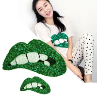 new lip with sequined patches fashion applique lron on patch for clothes bags diy decal apparel accessory 2pcs
