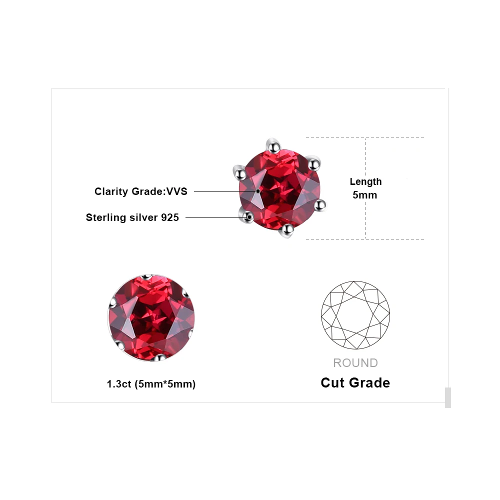 Jewelrypalace круглый 1.2ct натуральный красный гранат Серьги одноцветное 925 серебро серьги стержня 5x5 мм Модные украшения высокое качество