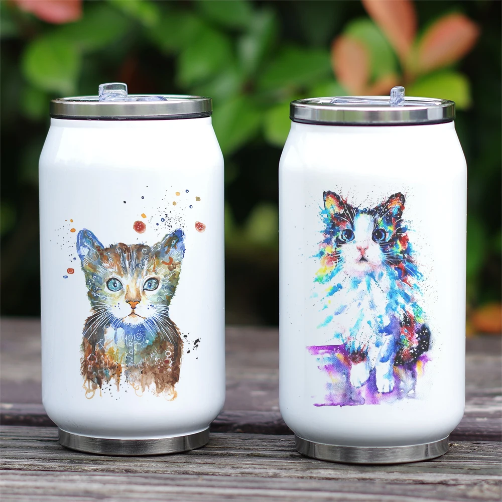 Cute Cat Cup Coke Water Thermos термос из стали с вакуумной изоляцией и соломинкой уникальный