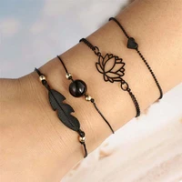 2021 fashion black heart heart hollow lotus leaf round ball bead woman bracelet one set of four for girl anklet
