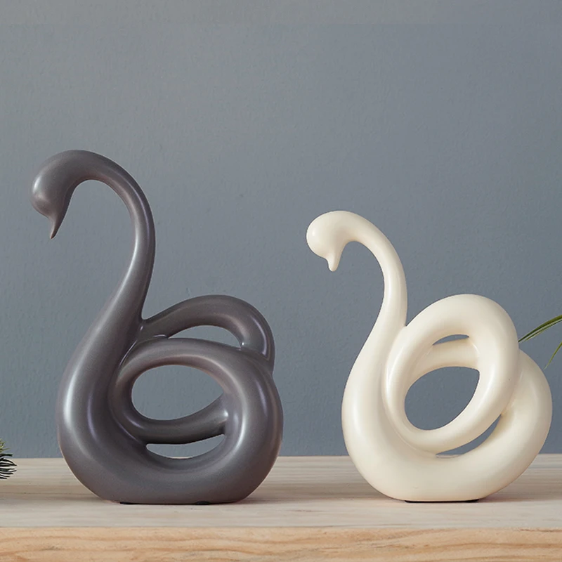 

Modern Abstract Porcelain Swan Couple Figurines Ceramic Honey Lovers Statues Ornament Gift Craft for Wedding and Valentine's Day
