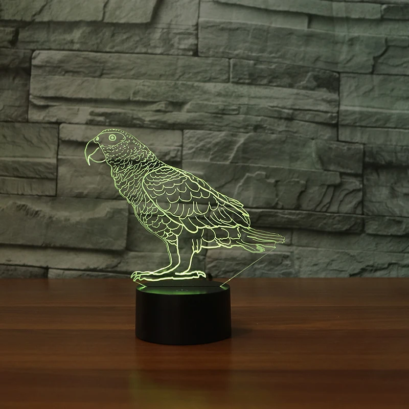 3d лампа в виде попугая Budgerigar 7 цветов Светодиодные ночные лампы для детей