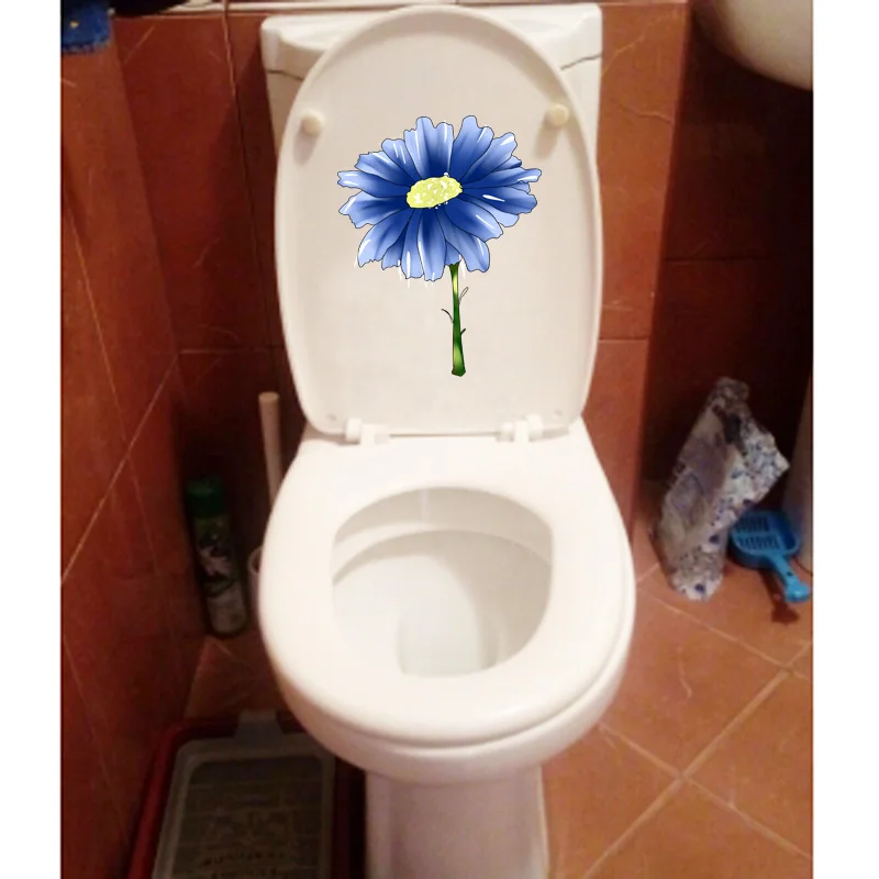 YOJA 16.6*21.2CM Blue Daisy Cartoon Wall Stickers For Kids Rooms Fashion Toilet Seat T1-0511 | Дом и сад