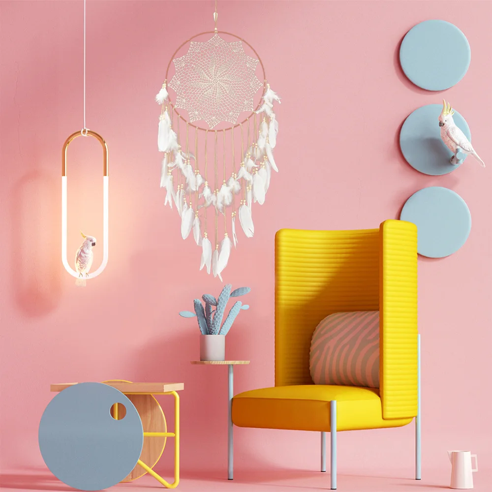 2pcs/Lot Flying Wind Chimes Dream Catcher Handmade Gifts Dreamcatcher Feather Pendant Creative Hollow Wall Hanging | Дом и сад