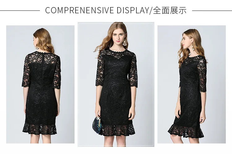 Летнее женское платье Vestidos сексуальные и Клубные черные кружевные платья русалки женский o-образный вырез Половина рукава длиной до колена L-5XL плюс размер