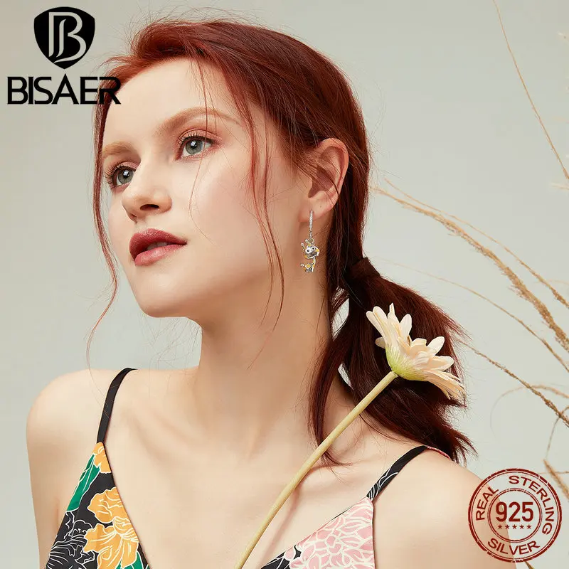 Bisaer, новинка, 925 пробы, серебро, милые жирафы, висячие серьги, асимметричные серьги, модные ювелирные изделия, Brincos, милые подарки, GAE108
