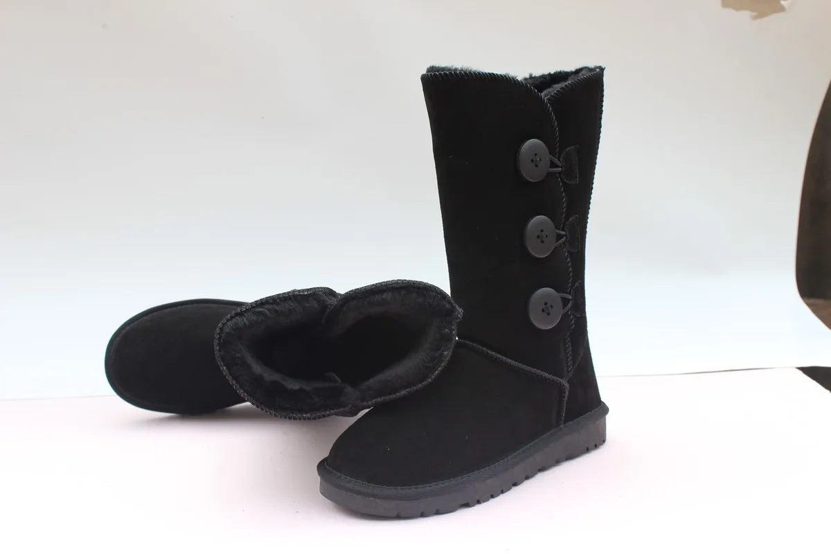DAGNINO Original Brand Australia Classic Three Button Snow Boots Women's Genuine Cowhide Leather Winter Warm Shoes Botas Mujer - Цвет: Black