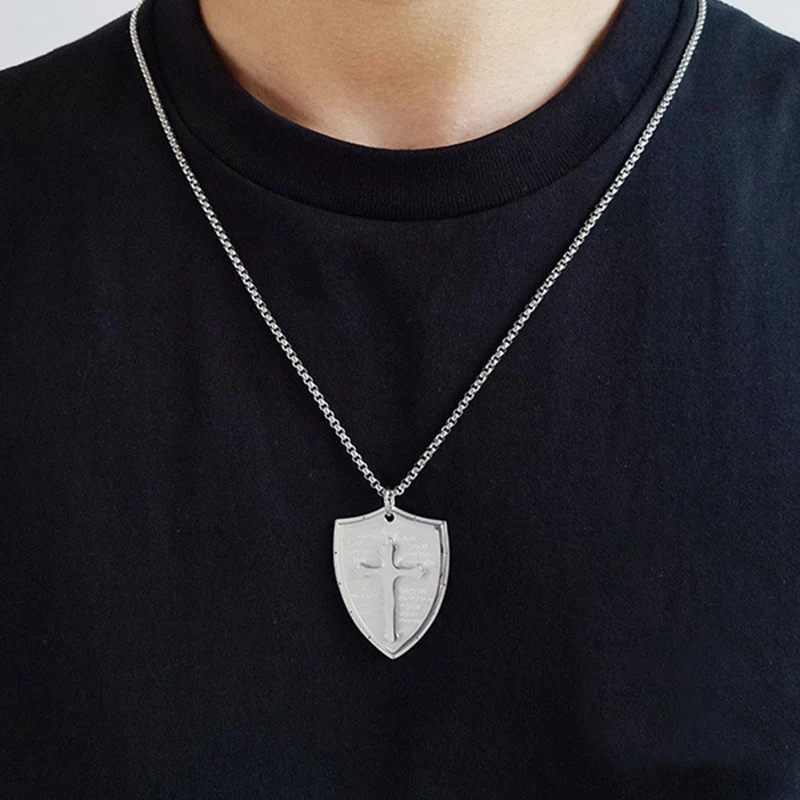 Личности надписи Щит Кулон ожерелье из нержавеющей стали черный/золото/серебро