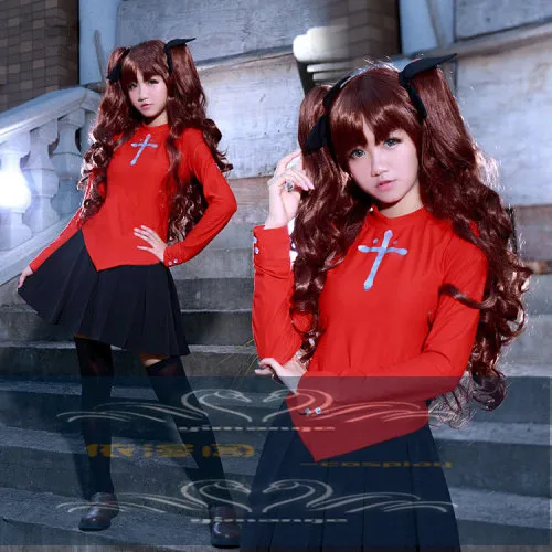 

Newest! Fate/stay Night Fate Zero Tohsaka Rin Cosplay Red Womens Fate Stay Night Cosplay Costume with hair accesspry 11