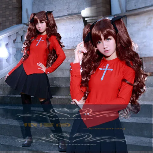 

Новинка! Женский красный костюм для косплея Fate/stay Night Fate Zero Tohsaka Rin, аксессуары для волос 11