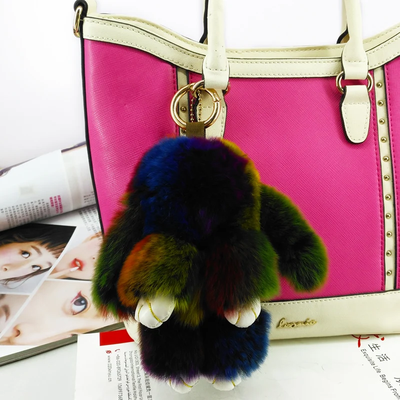 Милый кролик кукла брелок из кроличьего меха ручной работы помпон сумки подвеска