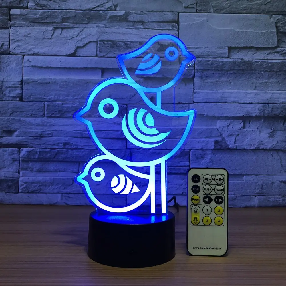 Ночник в виде симпатичной птицы 3D лампа 7 цветов ночное освещение с умным