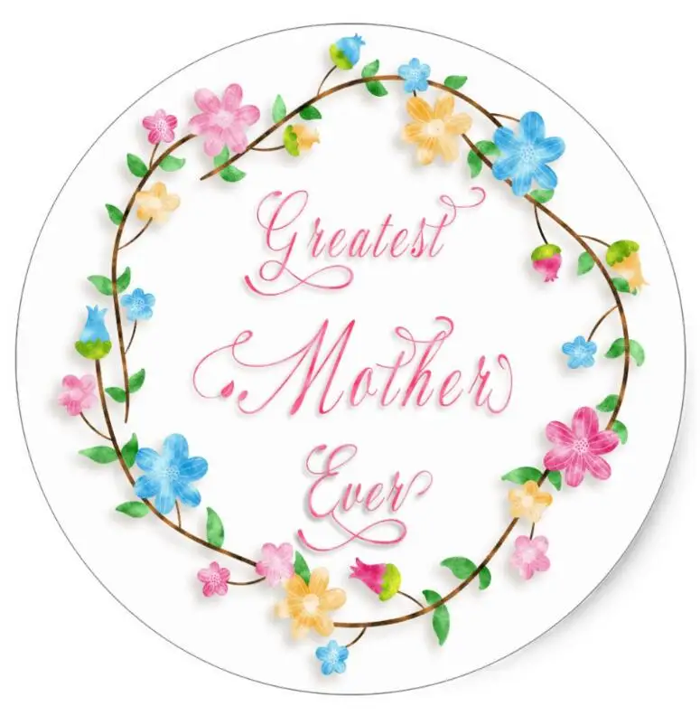 

1.5inch Mother's Day Pretty Floral Wreath 3 Word Art Classic Round Sticker