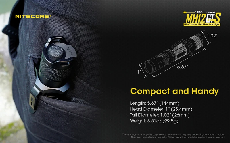 Многофункциональная гибридная серия Nitecore MH12GTS ультра компактная двухтопливная usb зарядка 1800 люмен прожектор фонарик с батареей