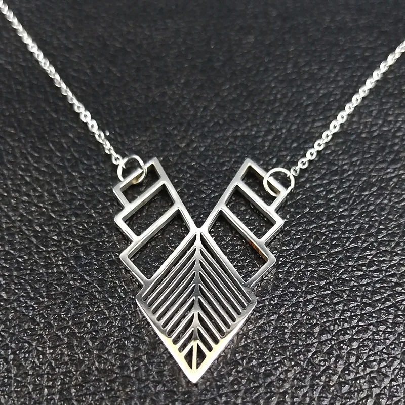 2021 Fashion Bohemia Geometric Stainless Steel Chain Necklace Women Silver Color Statement Jewelry joyas mujer N629S02 | Украшения и