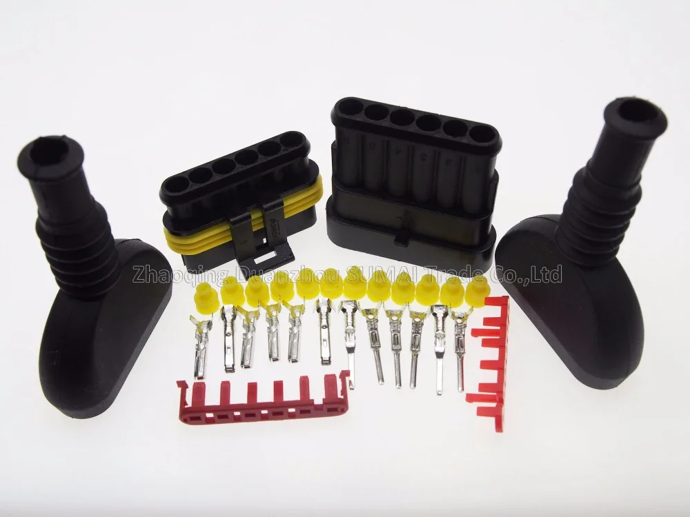 Образец 6 Pin AMP Авто HID мужские и женские водонепроницаемые разъемы + оболочка (2 шт)