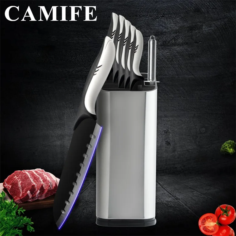 H.8 Pcs Set Столовые приборы, кухонные ножи, инструменты, нож из нержавеющей стали, аксессуары для ножей, черные фрукты, утилита Santoku, шеф-повара, нож для нарезки хлеба - Цвет: H.8 Pcs Set