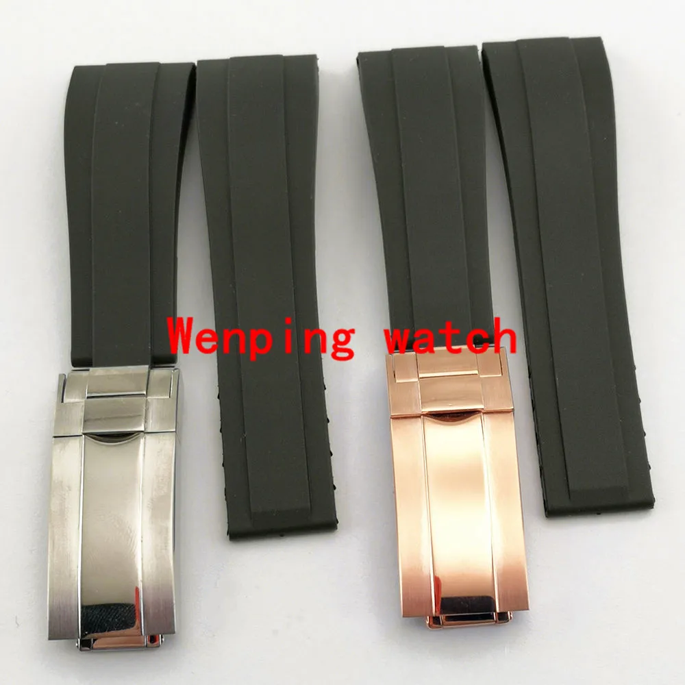 20mm black Rubber Men's and women watch strap with steel buckle P930 | Наручные часы