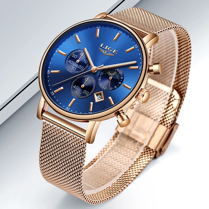 Часы наручные LIGE Мужские кварцевые модные брендовые Роскошные повседневные