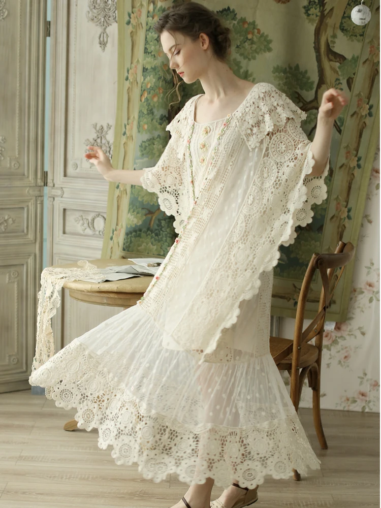 Бесплатная доставка 2018 новое летнее женское длинное платье кружевное винтажное