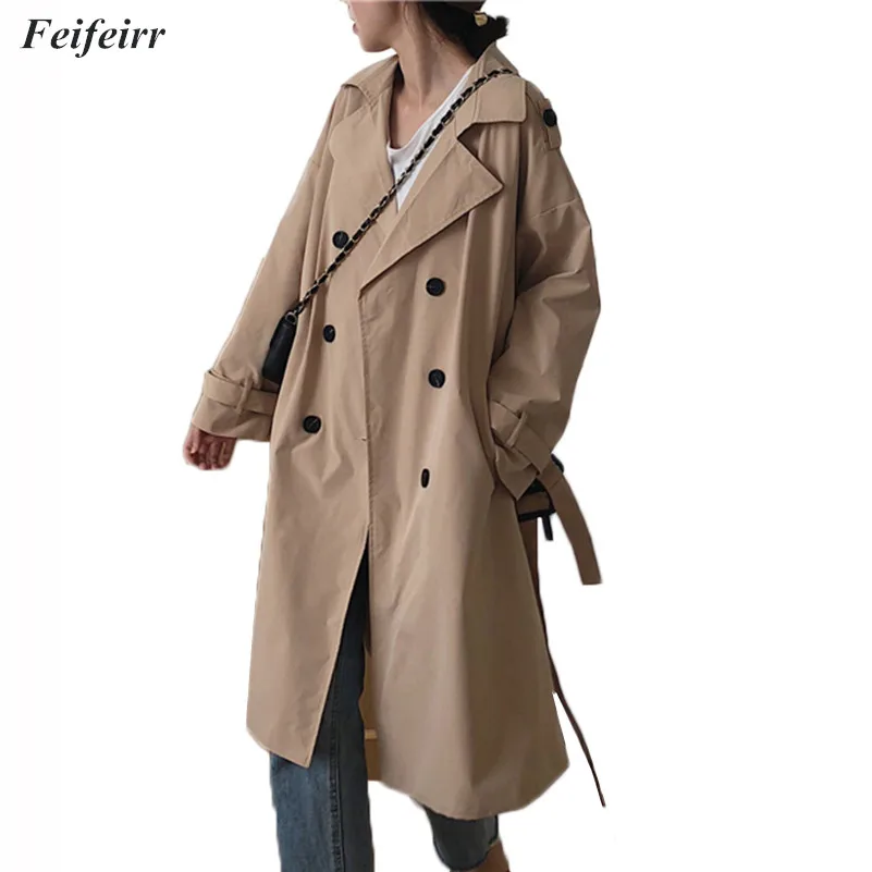 Женская двубортная ветровка с отложным воротником Свободная Повседневная