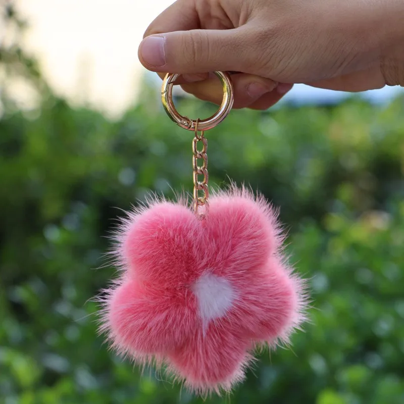 Новый норковый брелок в виде цветка милый меховой для ключей с монстром сумка