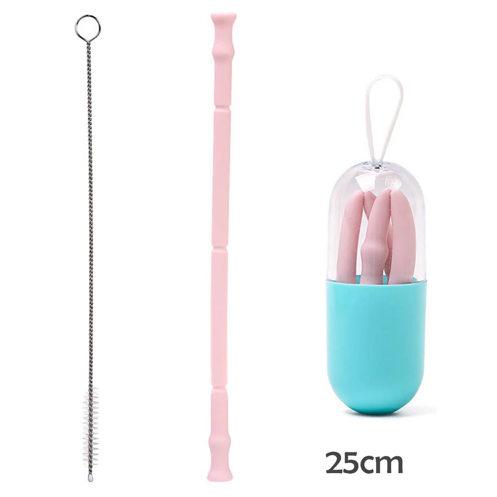 Candy Pink 25cm Складной стакан соломы Многоразовые хранение, силикон соломы детей складной соломы для путешествий, дома, офиса напитков - Цвет: Candy Pink 25cm