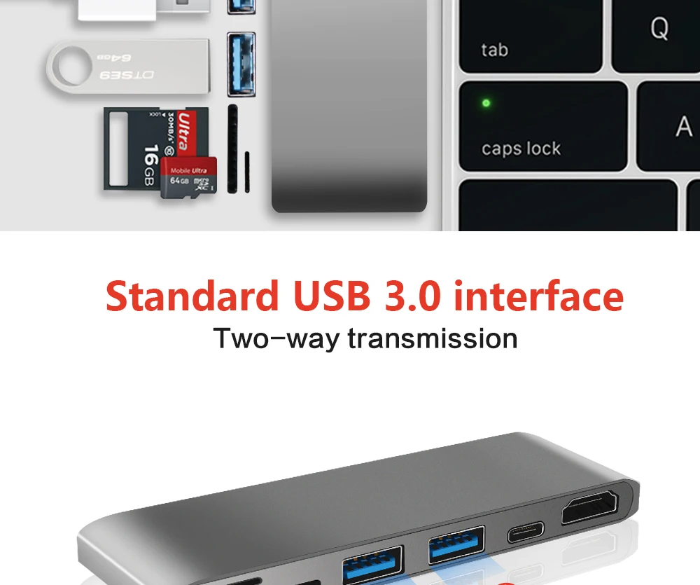 Тип-c концентратора двойной разъем USB-C конвертер кард-ридер супер Скорость HDMI 4 K выход USB 3,0 концентратор для Apple компьютер