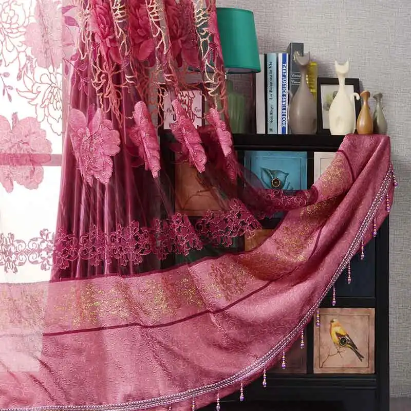 Жаккардовые рифленые Гибискус шторы экраны вышитые цветы valance voilefor гостиная