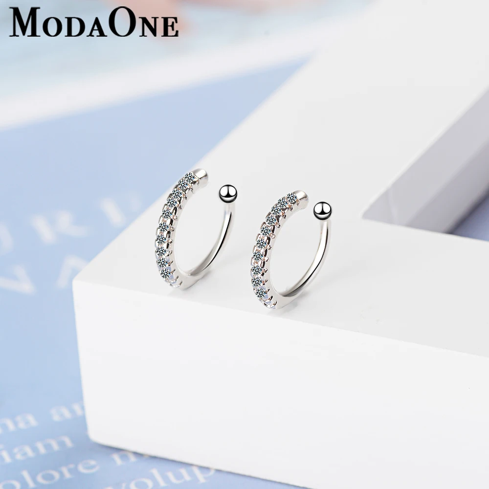 ModaOne простые серьги-каффы со вкусом циркониевый зажим на серьги для женщин 925 пробы серебряные серьги-каффы для девочек pendientes mujer