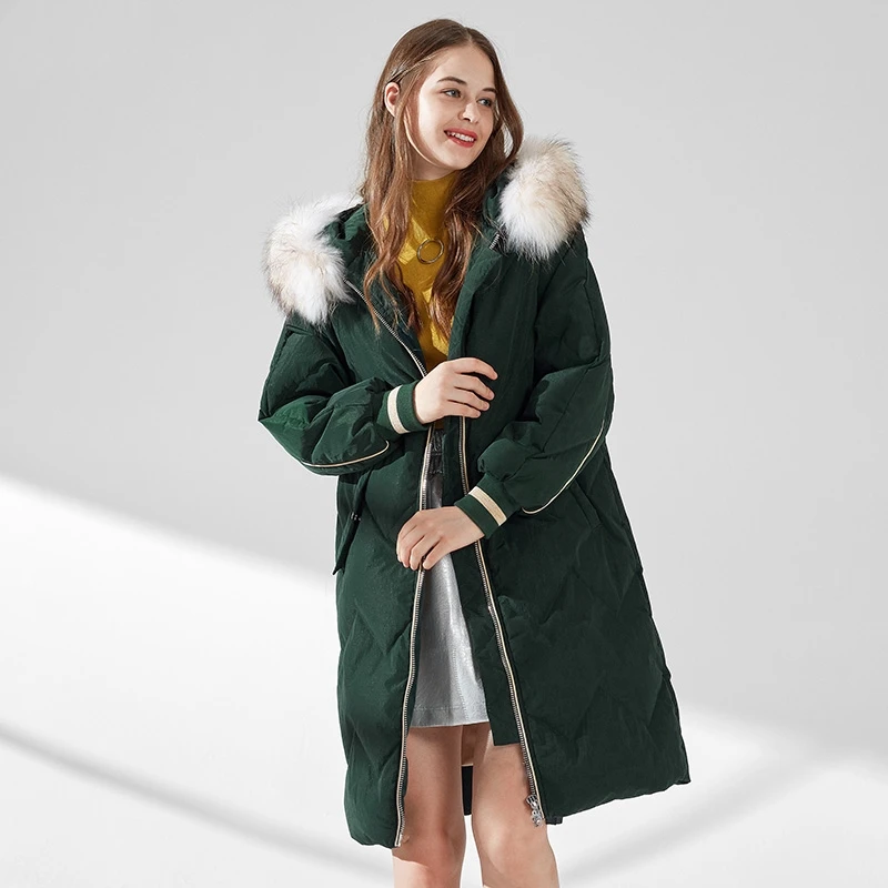 2018 New Winter Large Size Slim Warm Thicken Hooded Fur Collar Long Women Down Jacket Fashion Trendy Solid 90% Coat LC438 | Женская