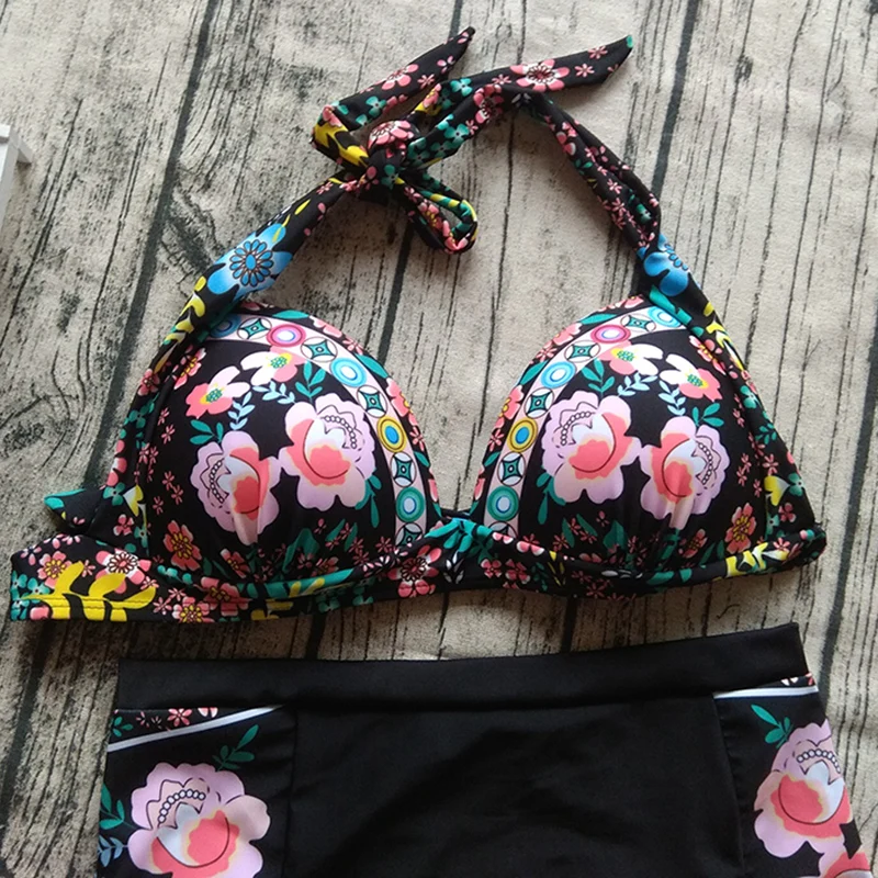 Бикини для женщин размера плюс с высокой талией 2018 цветочный принт купальный