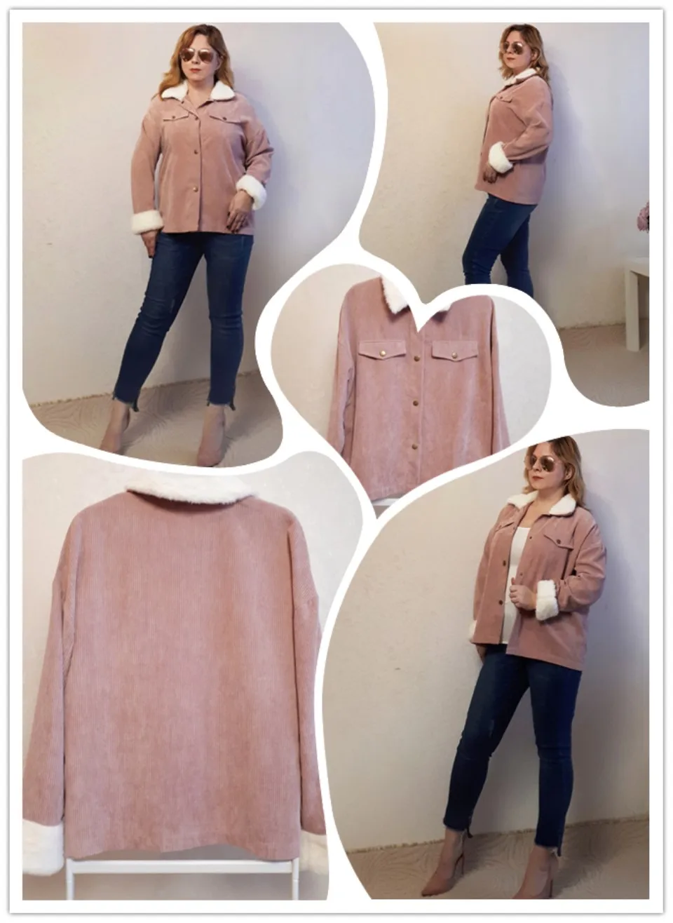 SHEIN Вельветовая Куртка С Контрастным Эко Мехом Женская Осенняя Повседневная Куртка С Длинными Рукавами И Карманами
