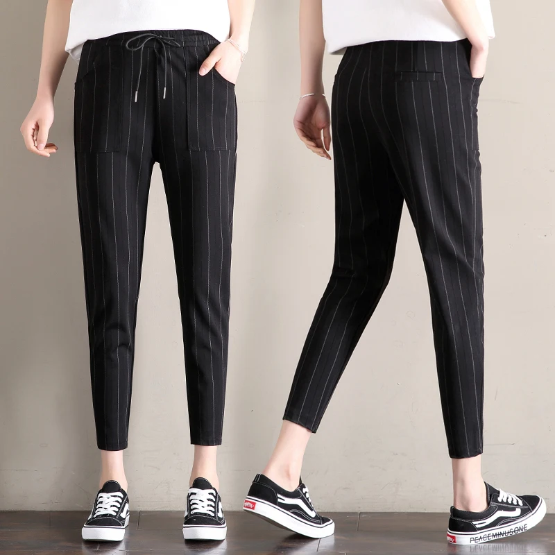 GECADYNY 2018 New Striped OL High Waist Harem Pants Women Bowtie Elastic Trousers Female Stringyselvedge Casual | Женская одежда