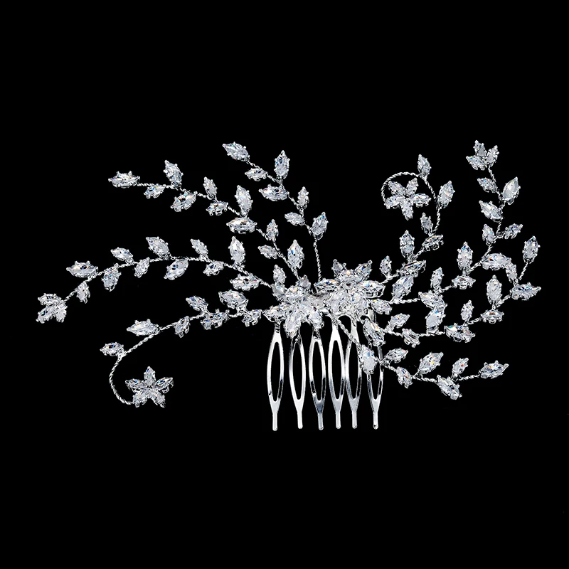 Tiaras And Crowns HADIYANA Creative Leaf Shape Design Elegant Hair Jewelry For Women With Zircon BC4931 Crystal Clip | Украшения и