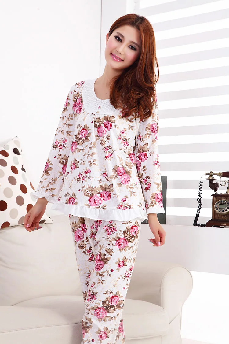Новинка 2018 г. модные стильные Хлопковые женские пижамы/Цветочные пижамные