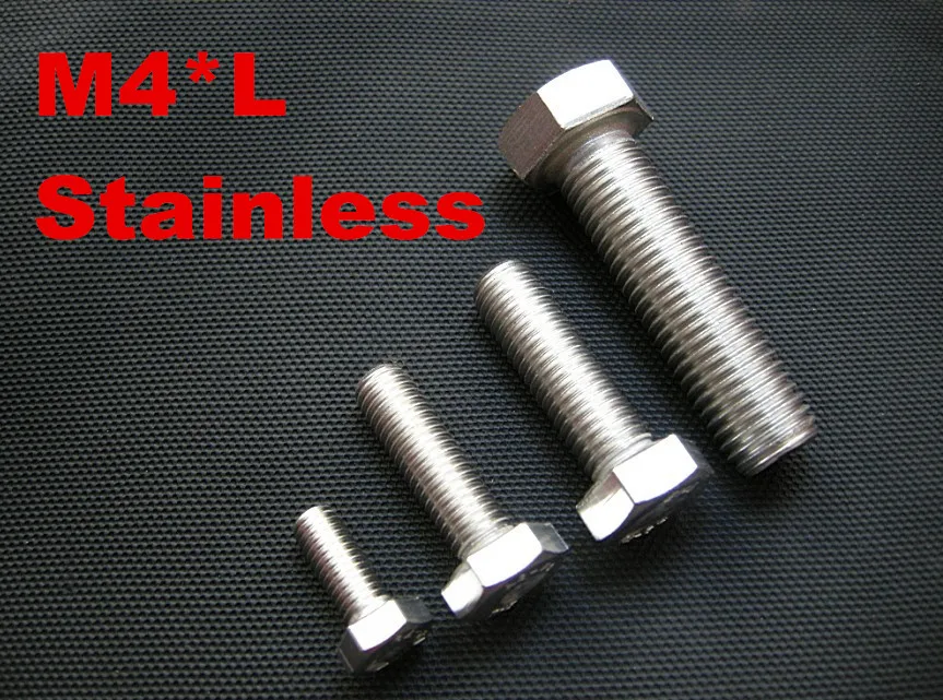 100pcs/lot DIN933 Stainless steel hex bolt full thread M4*6/8/10/12/16/20/25/30/35/40/45/50/60/70 | Обустройство дома