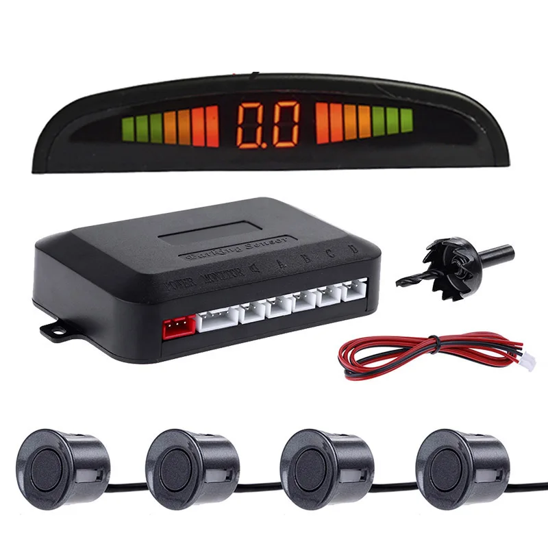 Black With LED Автомобильный парктроник светодиодный датчик парковки с 4 датчиками s обратный резервный автомобильный зуммер парковочный радар монитор детектор система дисплей#2 - Название цвета: Black With LED