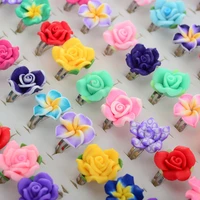wholesale 100pcslots bulk mixed polymer clay children girl finger rings flower animals fruits ring for kids party jewelry gifts