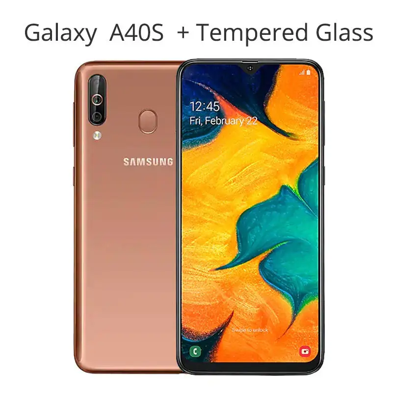 Смартфон samsung Galaxy A40s, 4G LTE, Android, 6,4 дюймов, четыре ядра, 6 ГБ, 64 ГБ, 5000 мАч, супер-быстрая зарядка, разблокировка лица, мобильный телефон - Цвет: With Tempered Glass