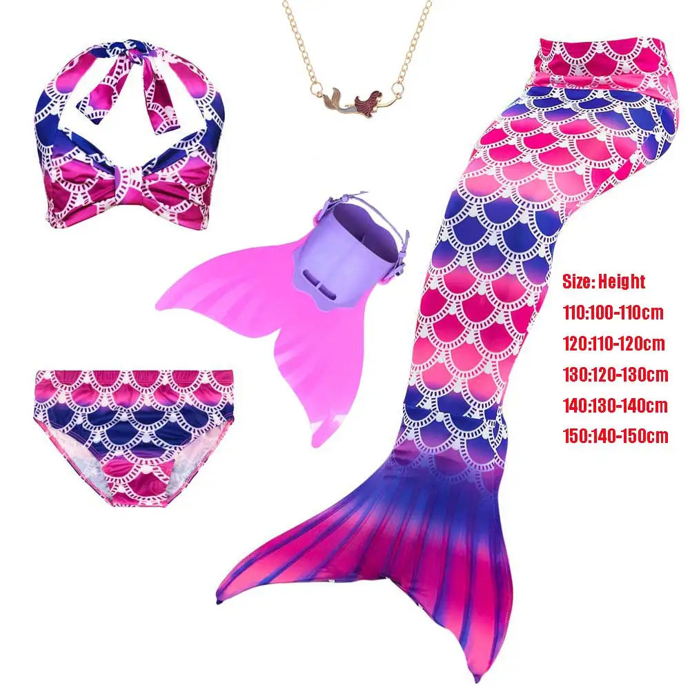 5pc Swimsuit 04 Купальник с хвостом Русалочки для девочек детские купальники-бикини и сверкающий хвост русалки для купания костюм с necklace ем монофин - Цвет: 5pc Swimsuit 04