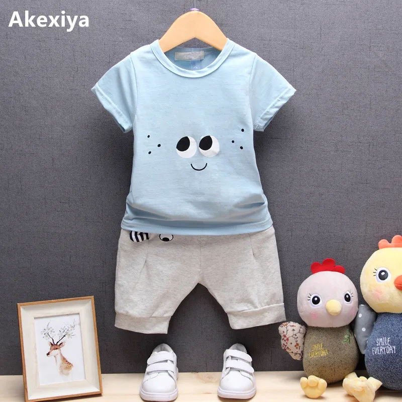 Akexiya New 2018 Summer Children Clothes Sets Boy Girls Cartoon Printed T-Shirt+ Cotton Pant Kids Clothing 2 PCS Set | Детская одежда и