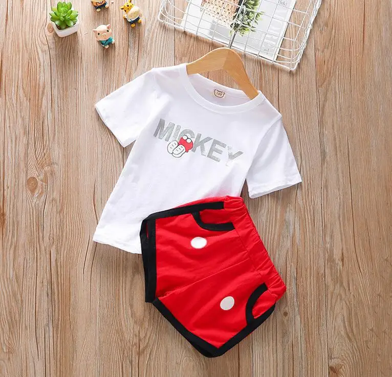 Retail!children clothing sets 2019 new summer fashion baby girls cartoon mickey short sleeve t-shirt+short pants 2 pcs suit | Детская