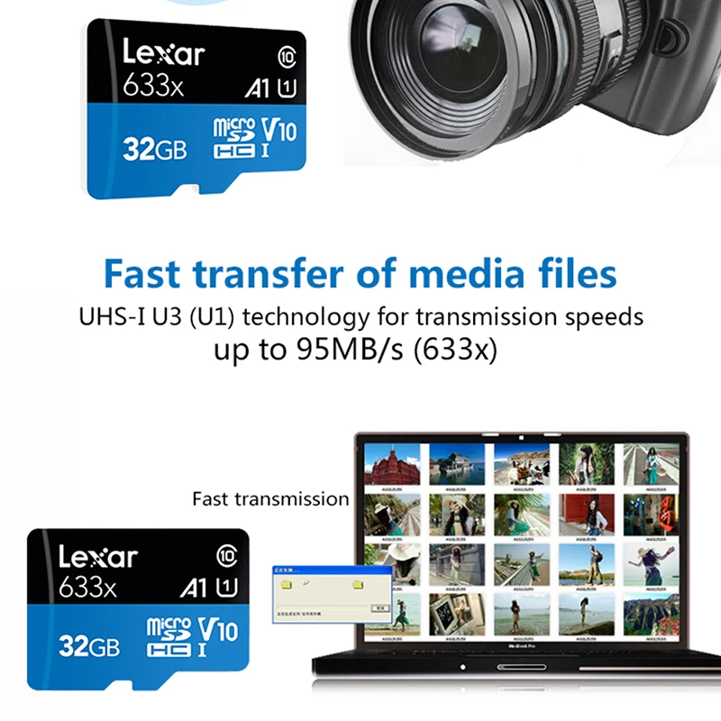 Lexar высокоскоростная Micro SD карта 32 Гб 64 128 ГБ 256 512 флэш память 95 м/с класс 10 633X tarjeta de