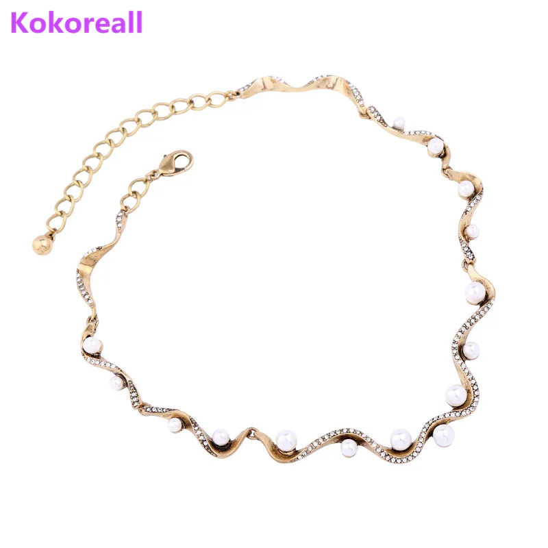 Banquet Luxury Accessories Crystal Simulated Pearl Snake Chain Necklace VN683 | Украшения и аксессуары