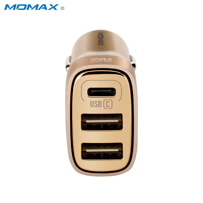 MOMAX Оригинал 1 Тип C (3A) + 2 USB (2.4A) выходы автомобильное Зарядное устройство твердый