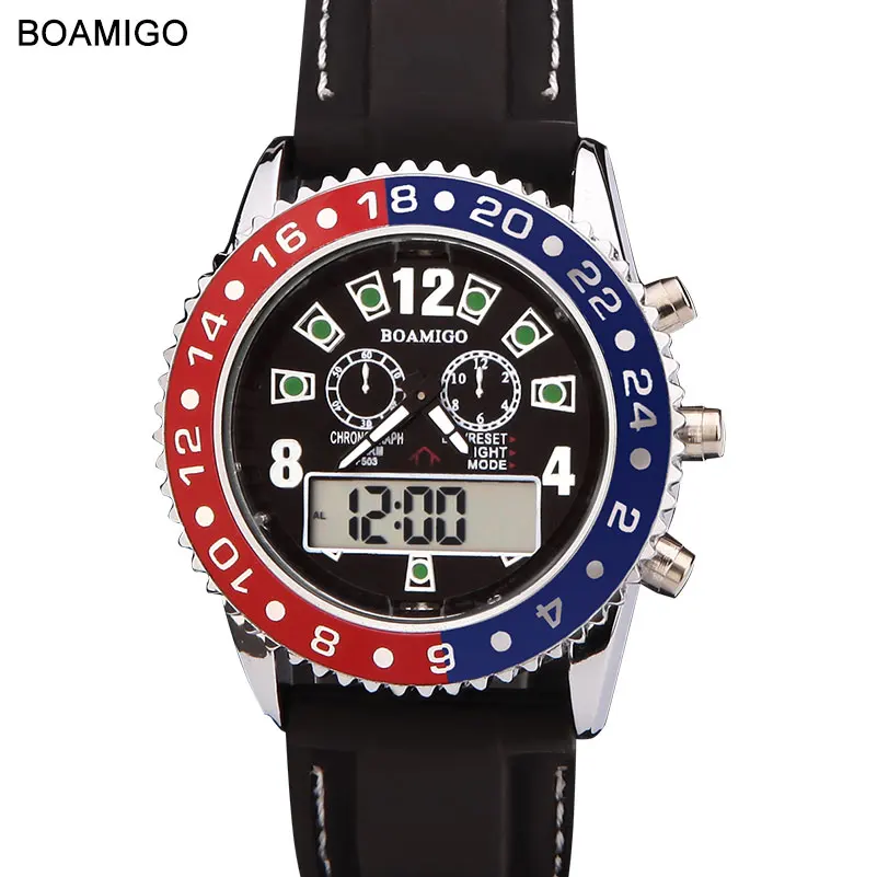 

watches men luxury brand BOAMIGO military army sports watches Dual Time Quartz Digital Watch rubber band wristwatches F503