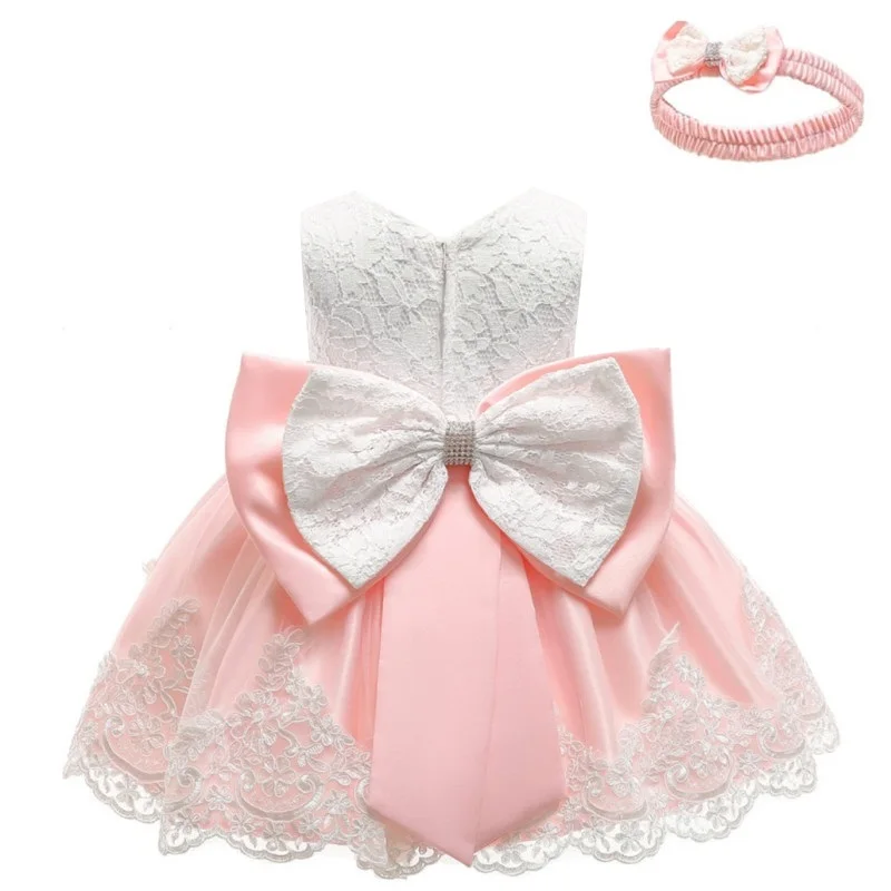 light pink Новинка; модное торжественное свадебное платье для новорожденных; платье с бантом для маленьких девочек; платье для дня рождения; платье для крещения; одежда для малышей 1 года - Цвет: light pink