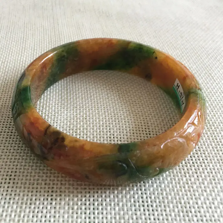 wyan A-5727 Vintage China Hand-carved Brown Green k Bracelet Bangle 57mm | Украшения и аксессуары